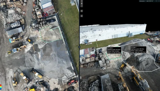 Widok materiału i jego modelu do pomiaru objętości